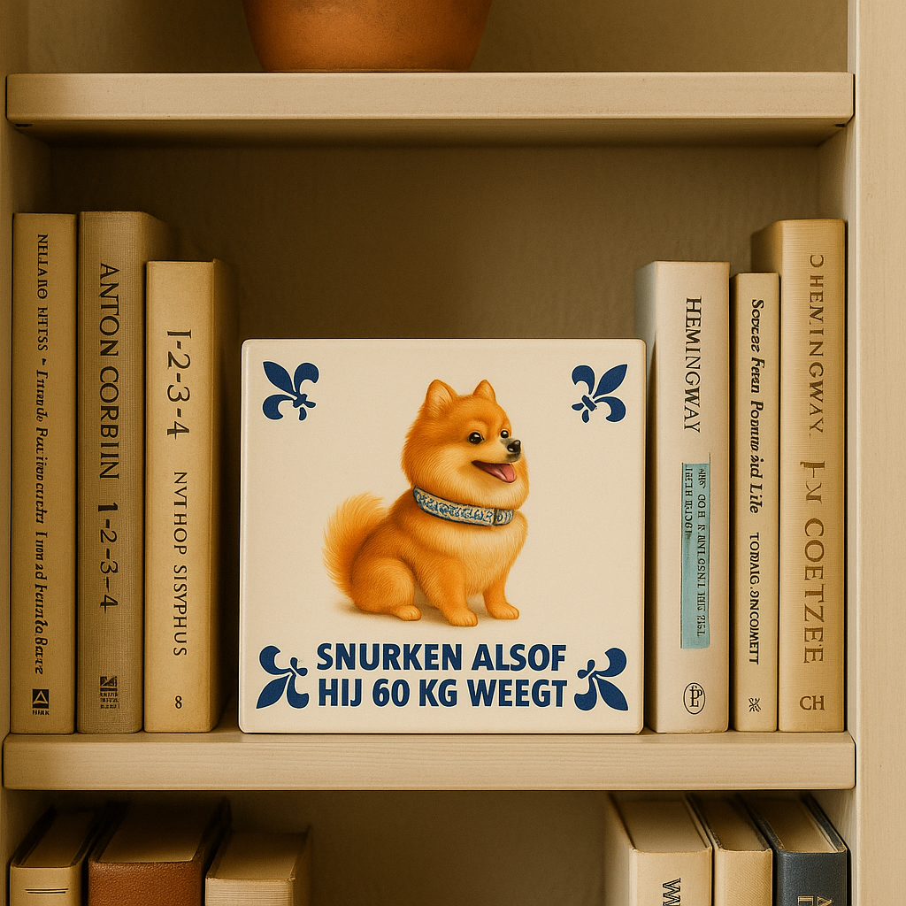 Pomeranian – Schnarcht, als ob er 60 kg wiegen würde – Delfter Blaue Fliese mit Humor