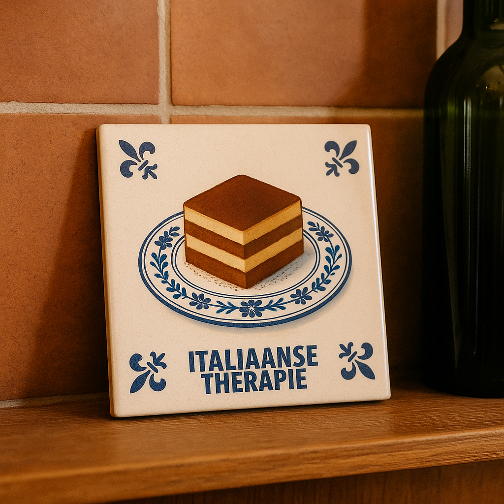 “TIRAMISU” – DELFTS BLAUWE TEGEL MET HUMOR