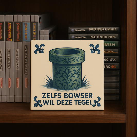 Mario - Warp Pipe - Delfts Blauwe tegel met humor