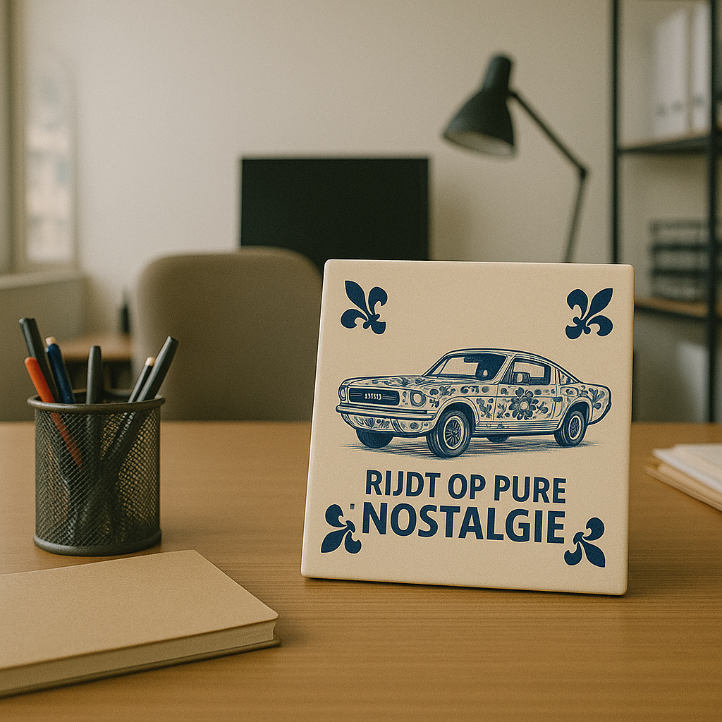 Ford Mustang - Drives on pure nostalgia - Delft Blue Tile with Humor