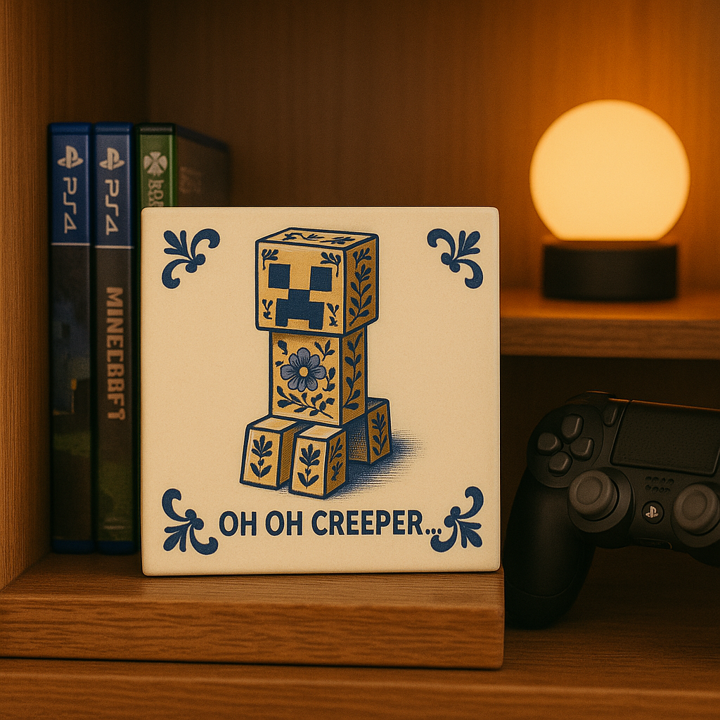 Minecraft – Oh oh Creeper – Delfter Blaue Fliese mit Humor