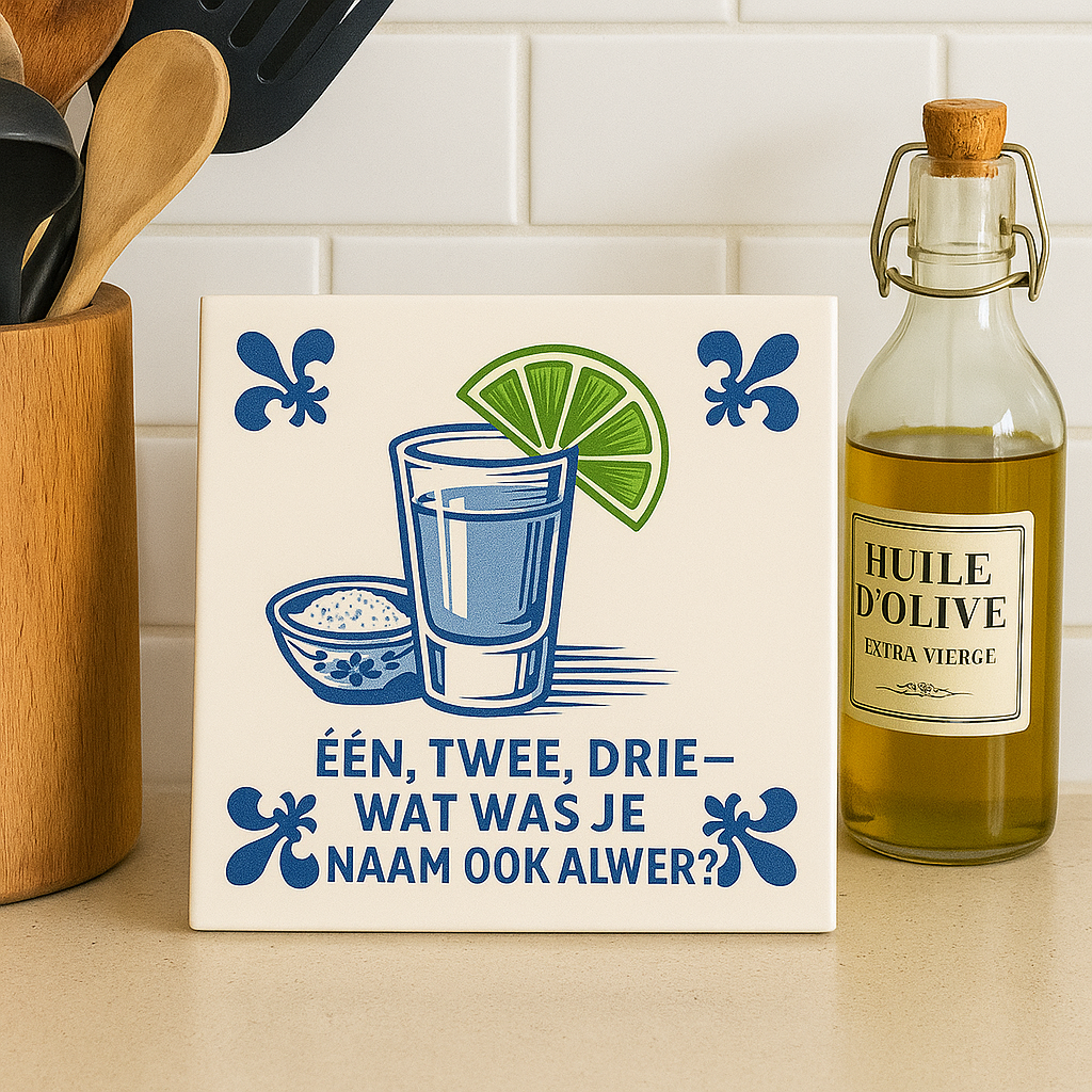 Tequila - One, Two, Three? - Delft Blue tile with humor