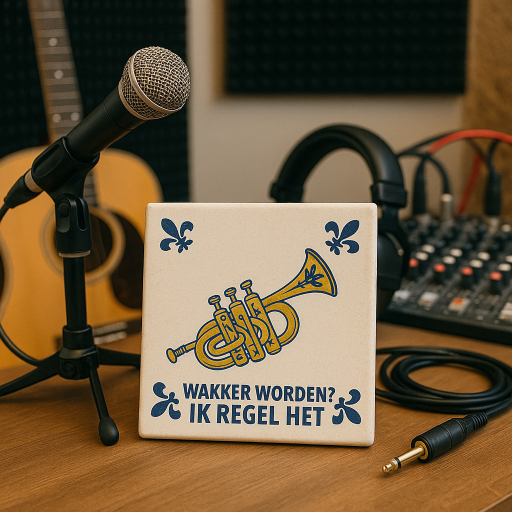 Trumpet - Wake up? I'll handle it - Delft Blue Tile with Humor