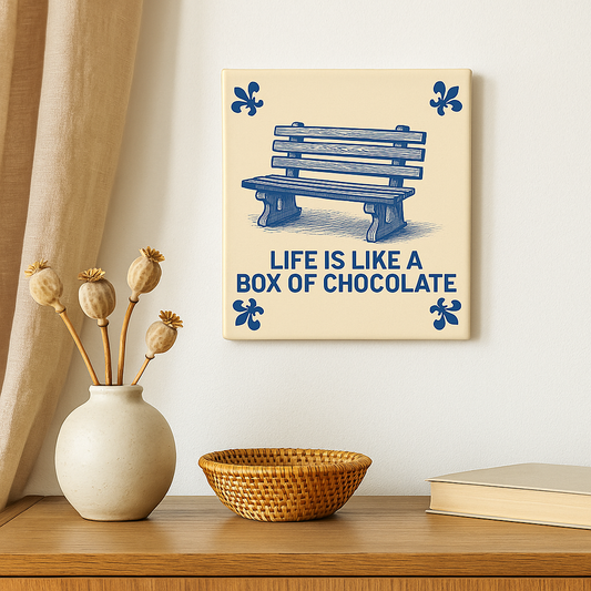 Life is like a box of chocolate - Delfts Blauwe tegel met humor