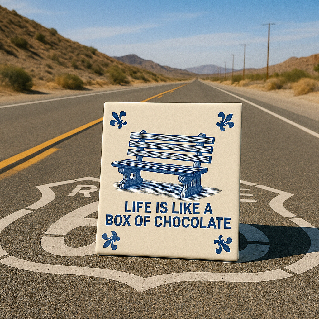 Das Leben ist wie eine Schachtel Pralinen – Delfter Blaue Fliesen mit Humor