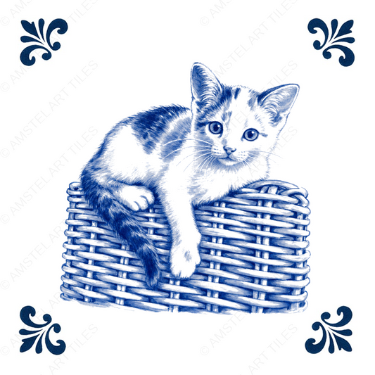 Tegelontwerp kitten op mand