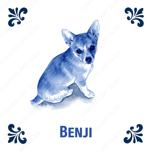 Tegelontwerp chihuahua Benji – voorbeeld met watermerk