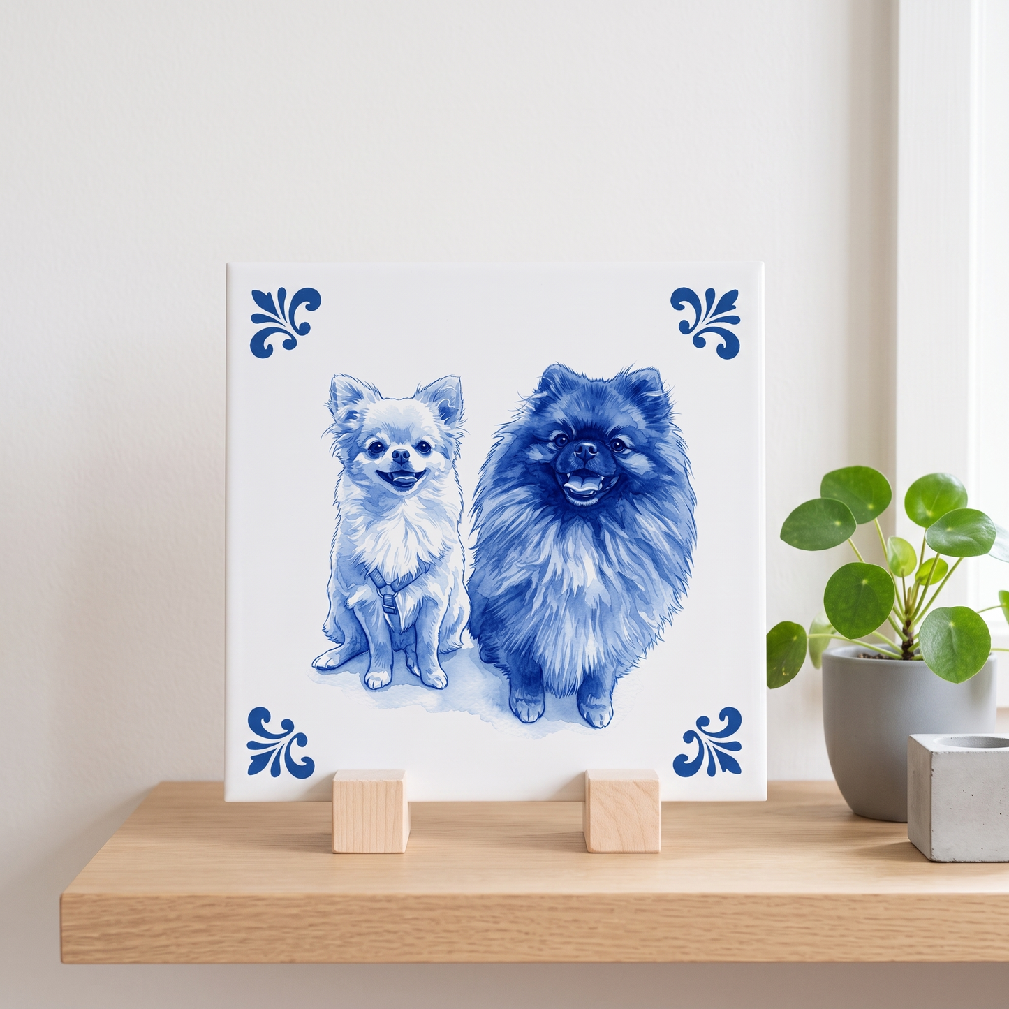 Delfts blauw tegelontwerp twee honden