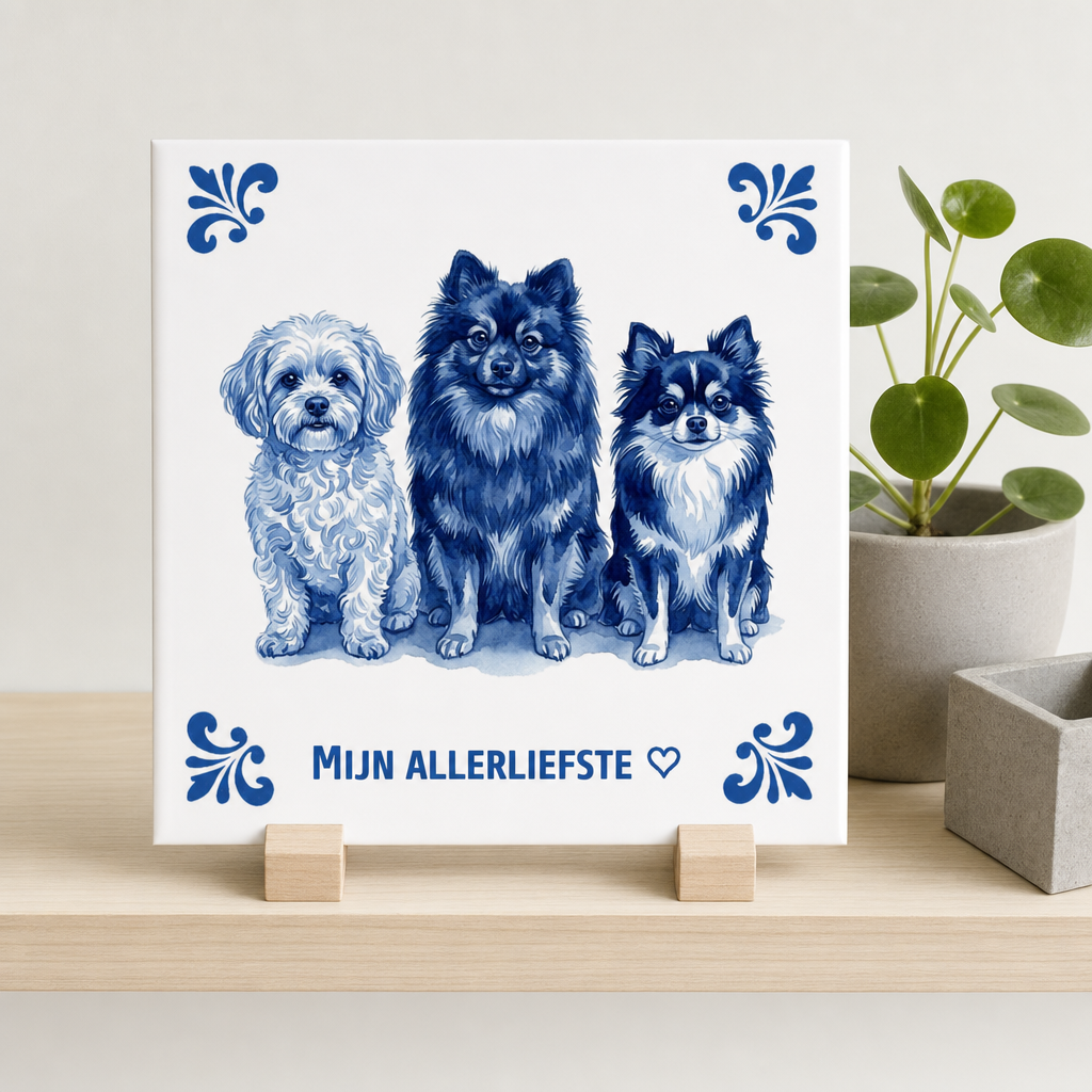 Delft Blue tegel Mijn allerliefste op houten standaard