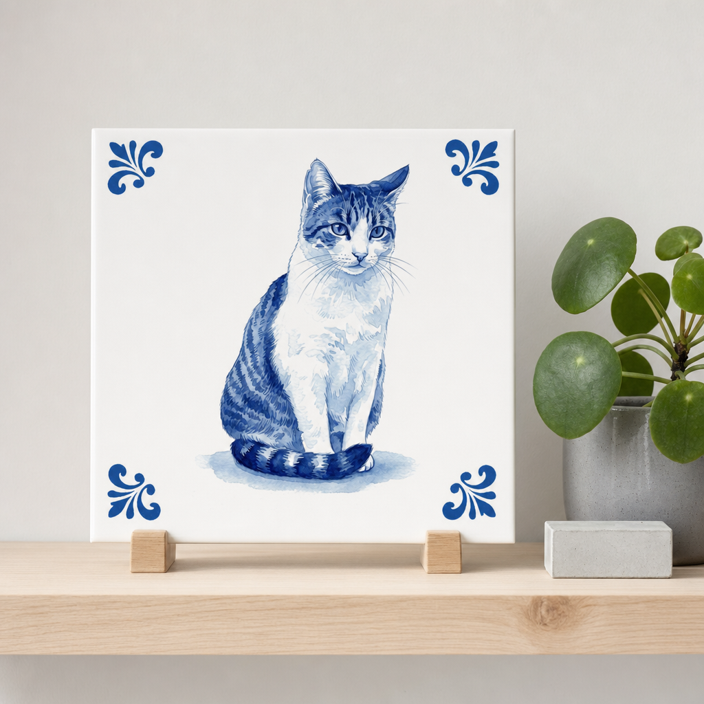 Delft Blue tegel Stelling op houten standaard