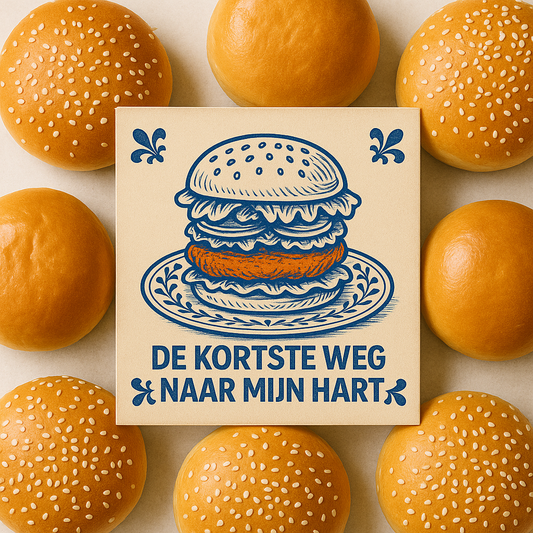 Hamburger - De kortste weg naar mijn hart - Delfts blauwe tegel met humor