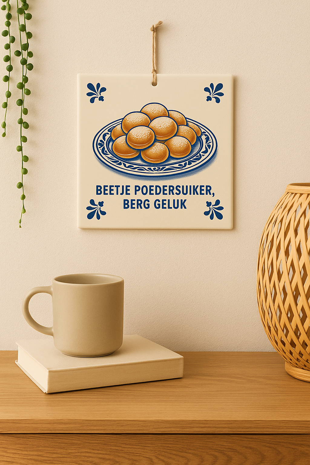 A little icing sugar, a mountain of happiness - Delft Blue tile with humor