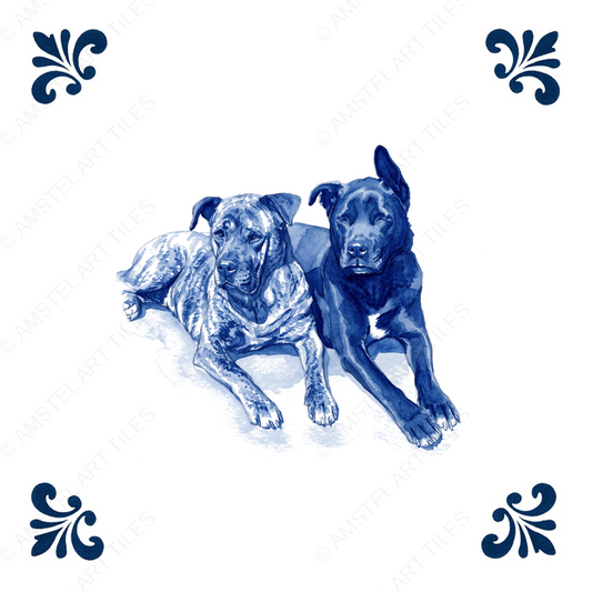 Delfts blauw tegelontwerp twee honden