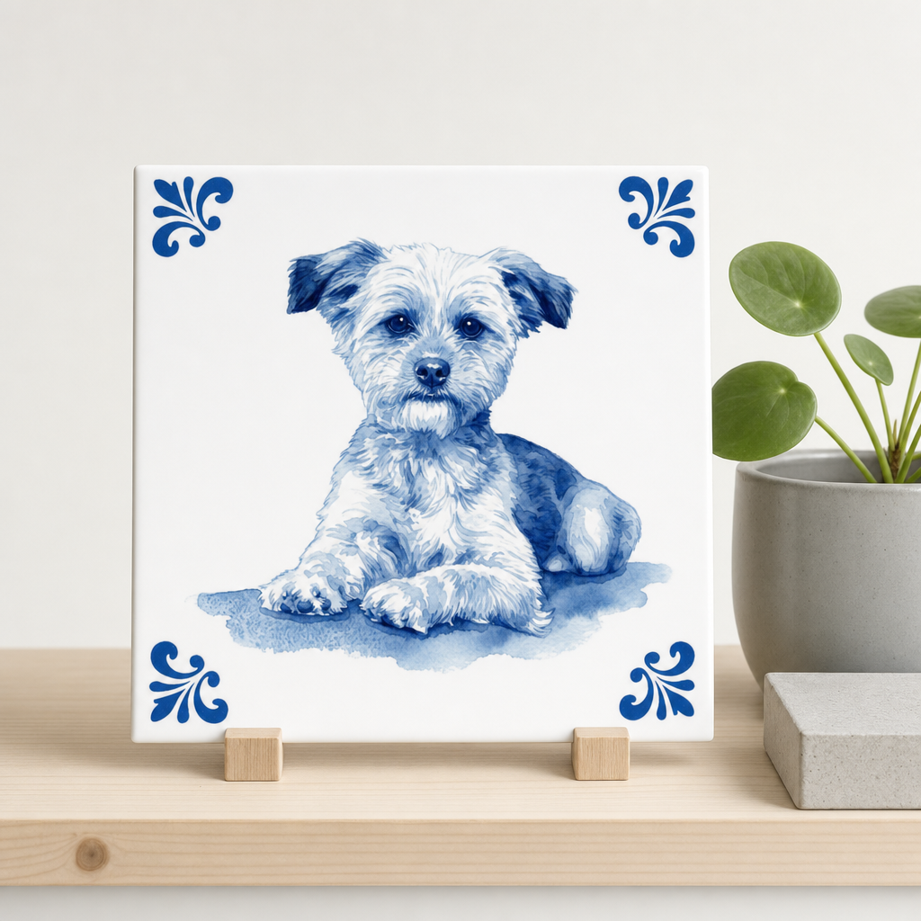 Delfts Blauwe tegel van kleine terrier