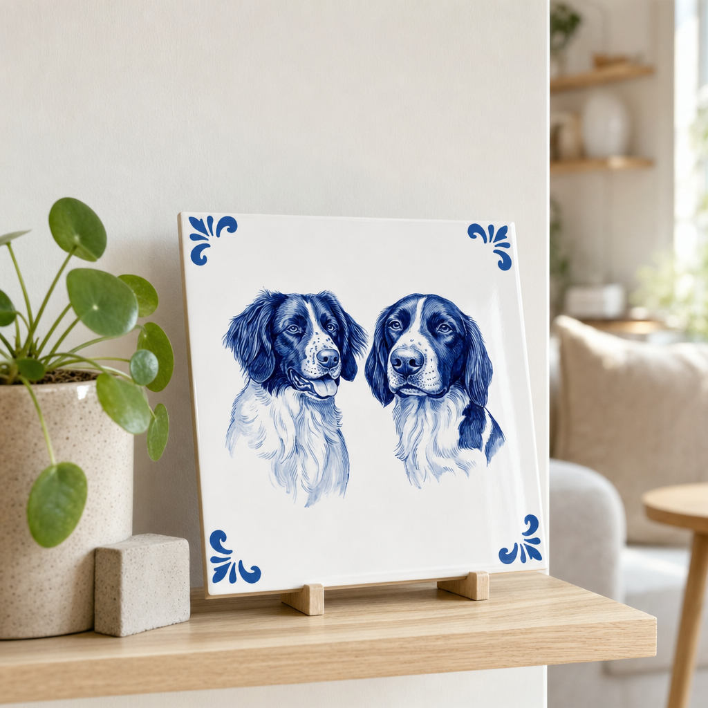 Delfts blauw tegelontwerp twee honden