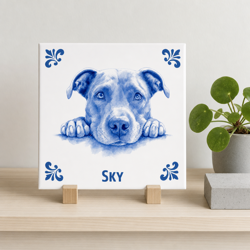 Delfts blauwe tegel met hond Sky - AT1454