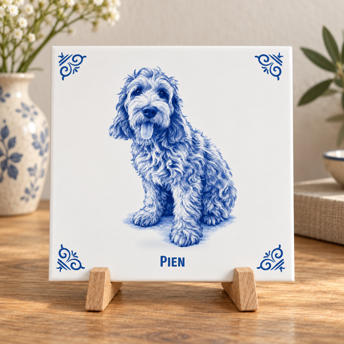Tegelontwerp Pien AT1556 Delfts blauw hoekornamenten