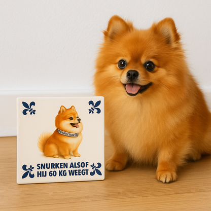 Pomeranian – Schnarcht, als ob er 60 kg wiegen würde – Delfter Blaue Fliese mit Humor