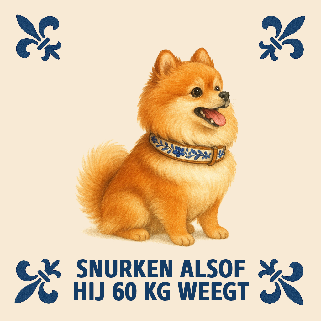 Pomeranian - Snoring like he weighs 60kg - Delft Blue Tile With Humor