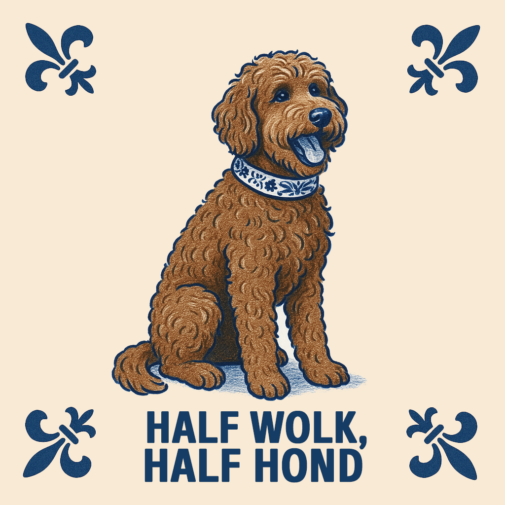 Labradoodle – Halb Wolke, halb Hund – Delfter Blaue Fliese mit Humor