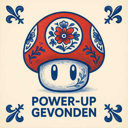 Mario Power Up - Delfts Blauwe Tegel Met Humor