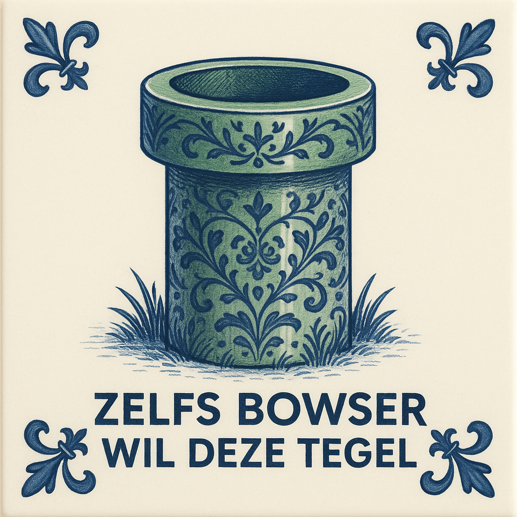 Mario - Warp Pipe - Delft Blue tile with humor