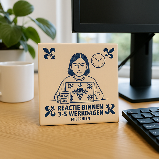 Antwort innerhalb von 3-5 Werktagen (möglicherweise) – Delfter Blaue Fliesen mit Humor