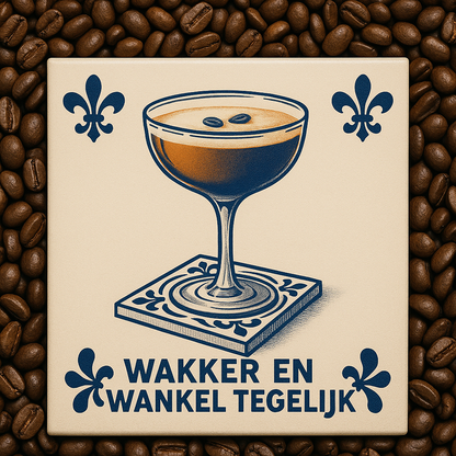 Espresso Martini – Delfter Blaue Fliese mit Humor