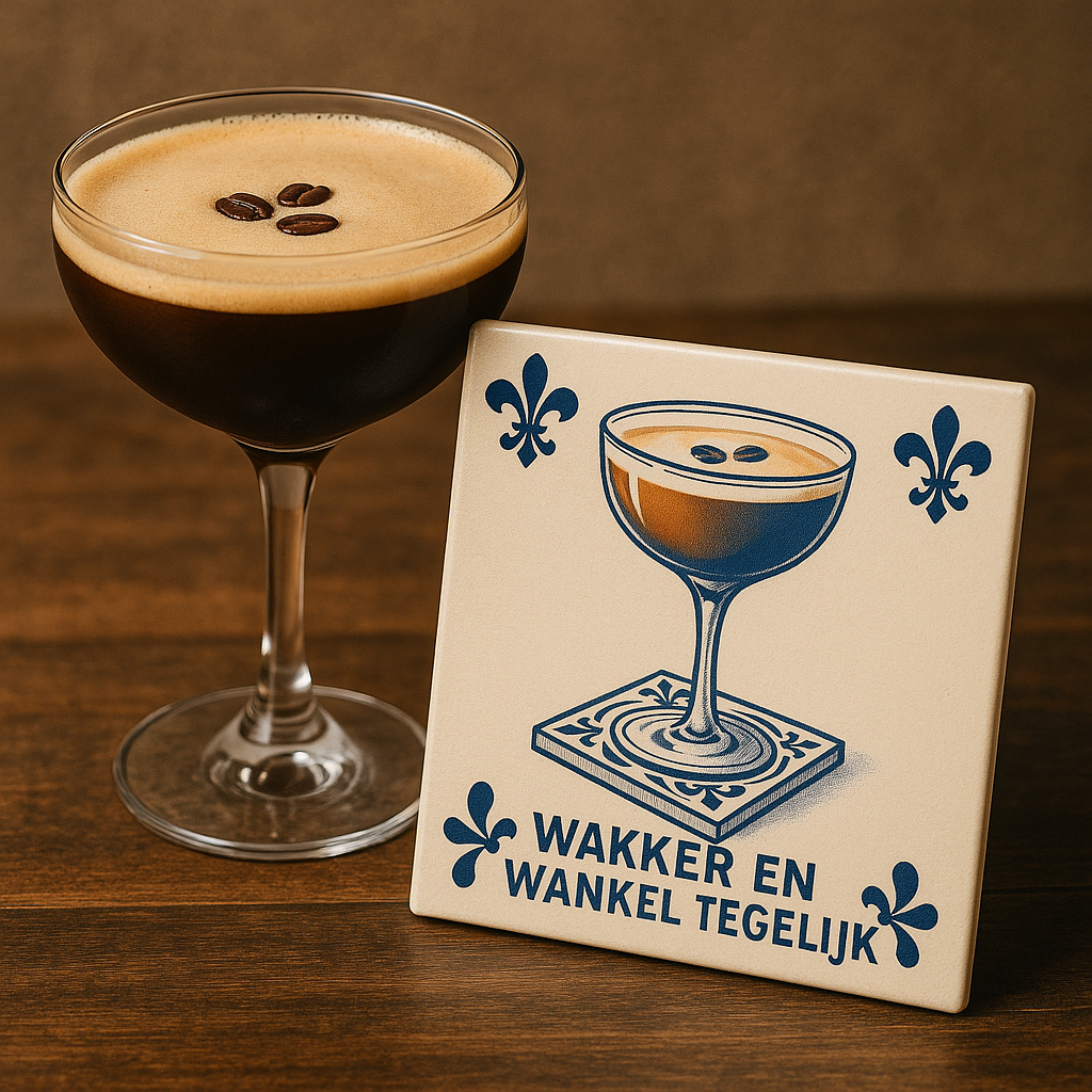 Espresso Martini – Delfter Blaue Fliese mit Humor