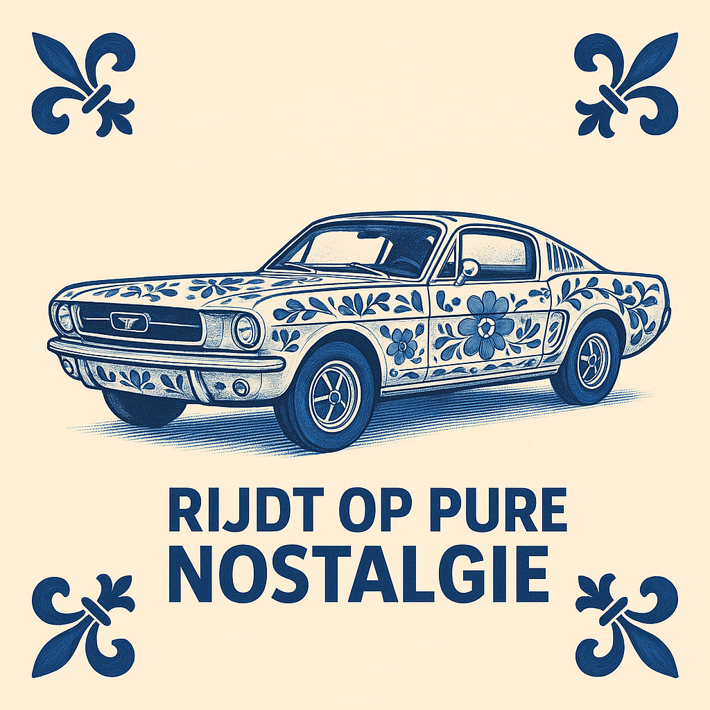 Ford Mustang - Drives on pure nostalgia - Delft Blue Tile with Humor