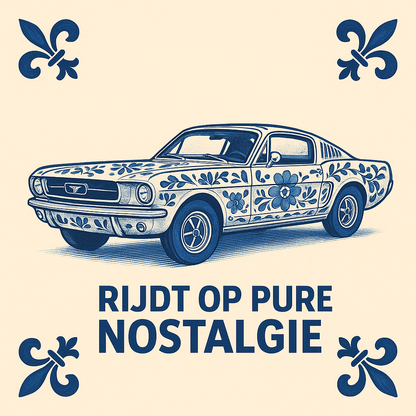 Ford Mustang - Rijdt op pure nostalgie - Delfts Blauwe Tegel Met Humor