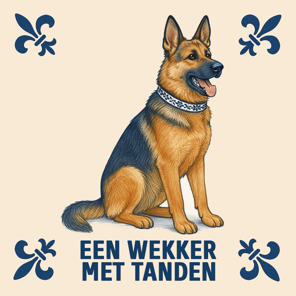 Delft Blue German Shepherd Tile - Handmade &amp; Humorous