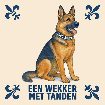 Delft Blue German Shepherd Tile - Handmade &amp; Humorous