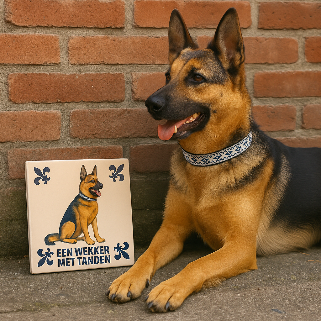 Delft Blue German Shepherd Tile - Handmade &amp; Humorous