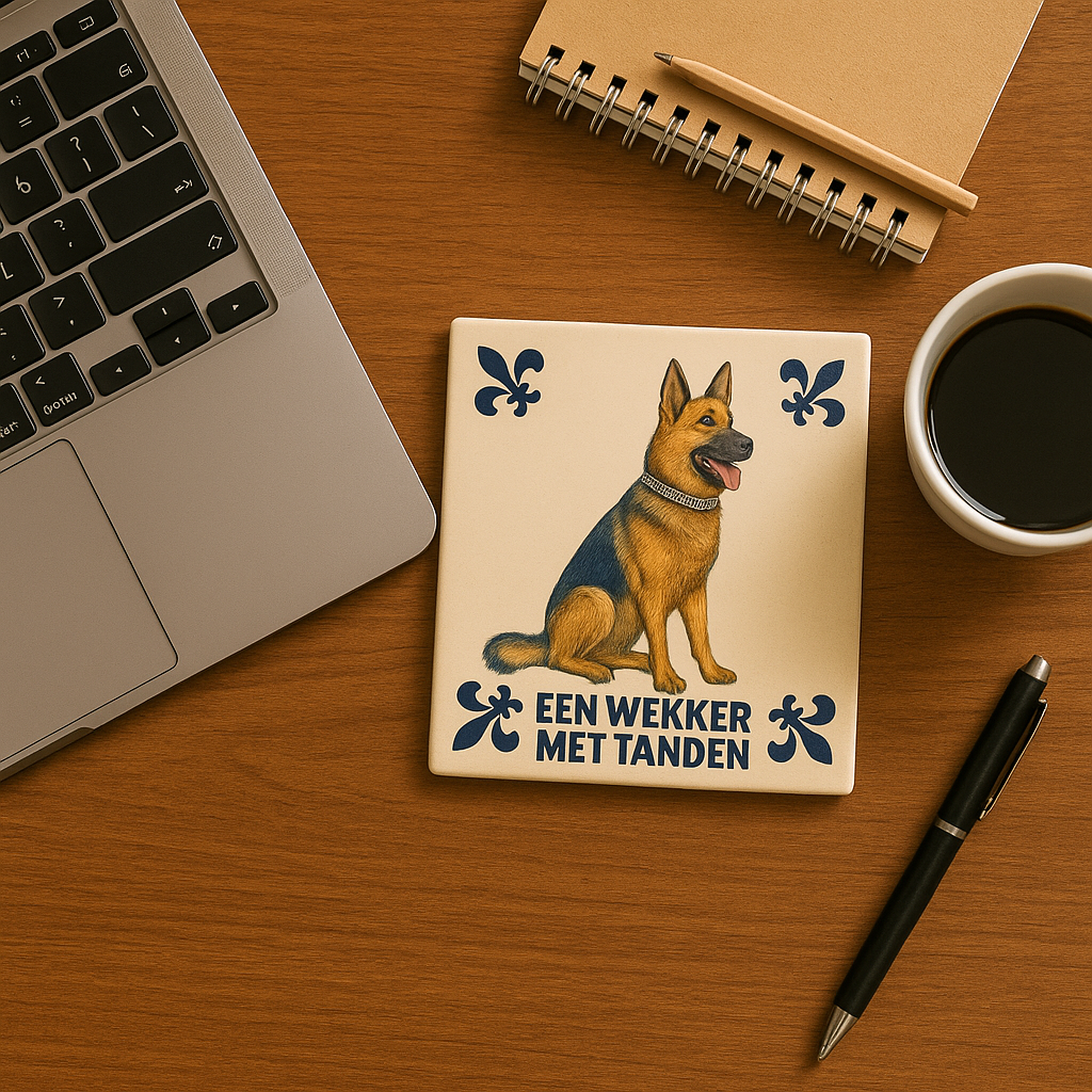 Delft Blue German Shepherd Tile - Handmade &amp; Humorous