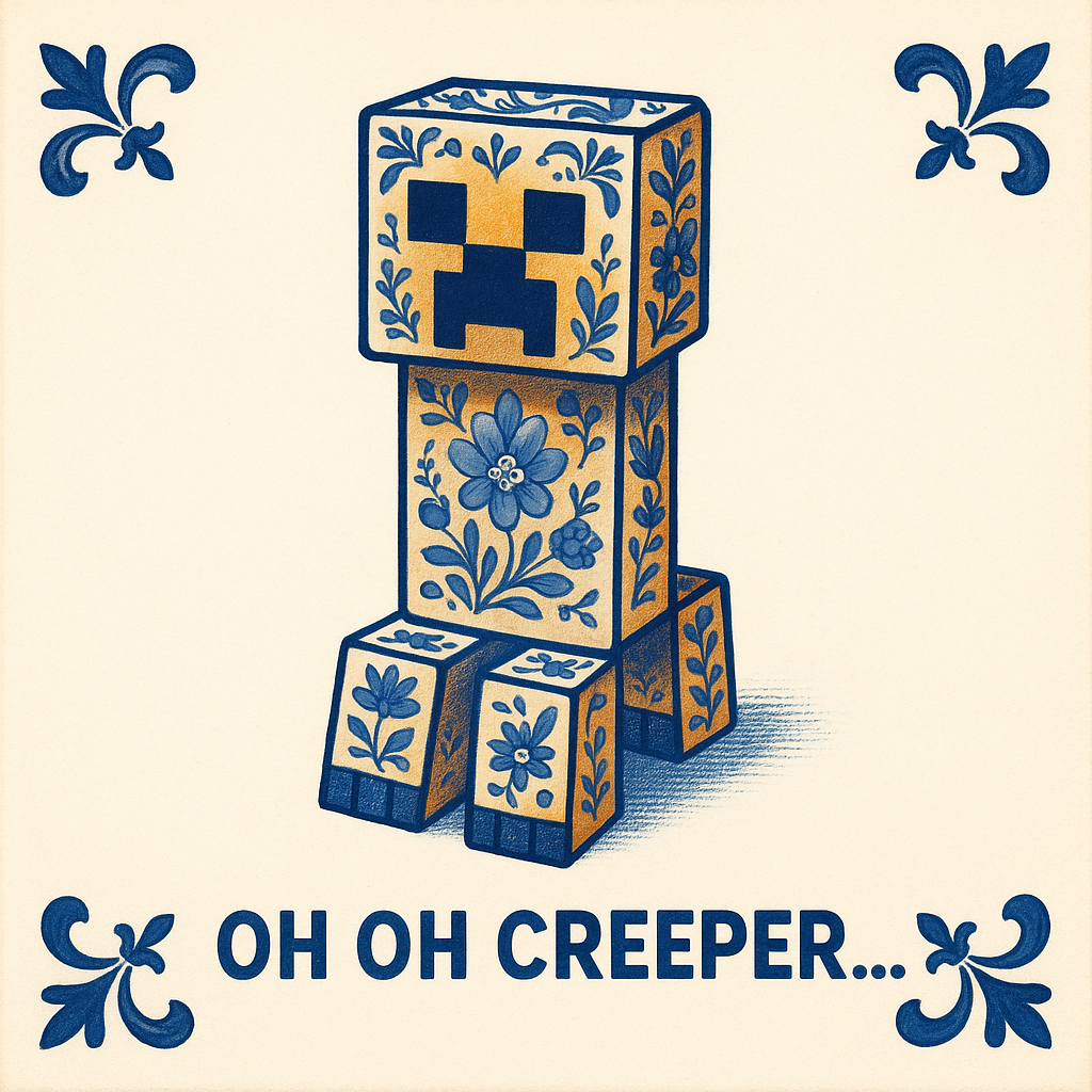 Minecraft – Oh oh Creeper – Delfter Blaue Fliese mit Humor