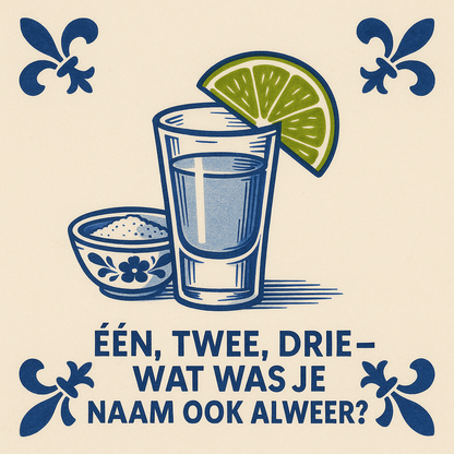 Tequila - One, Two, Three? - Delft Blue tile with humor