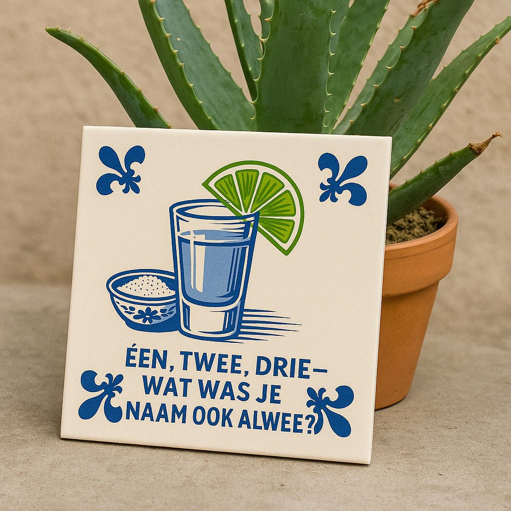Tequila - One, Two, Three? - Delft Blue tile with humor