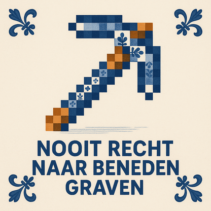 Minecraft - Never Dig Straight Down - Delft Blue Tile with Humor