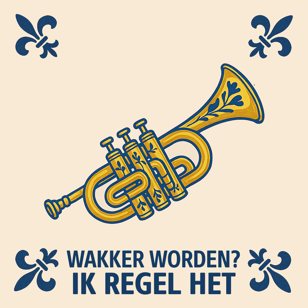 Trumpet - Wake up? I'll handle it - Delft Blue Tile with Humor