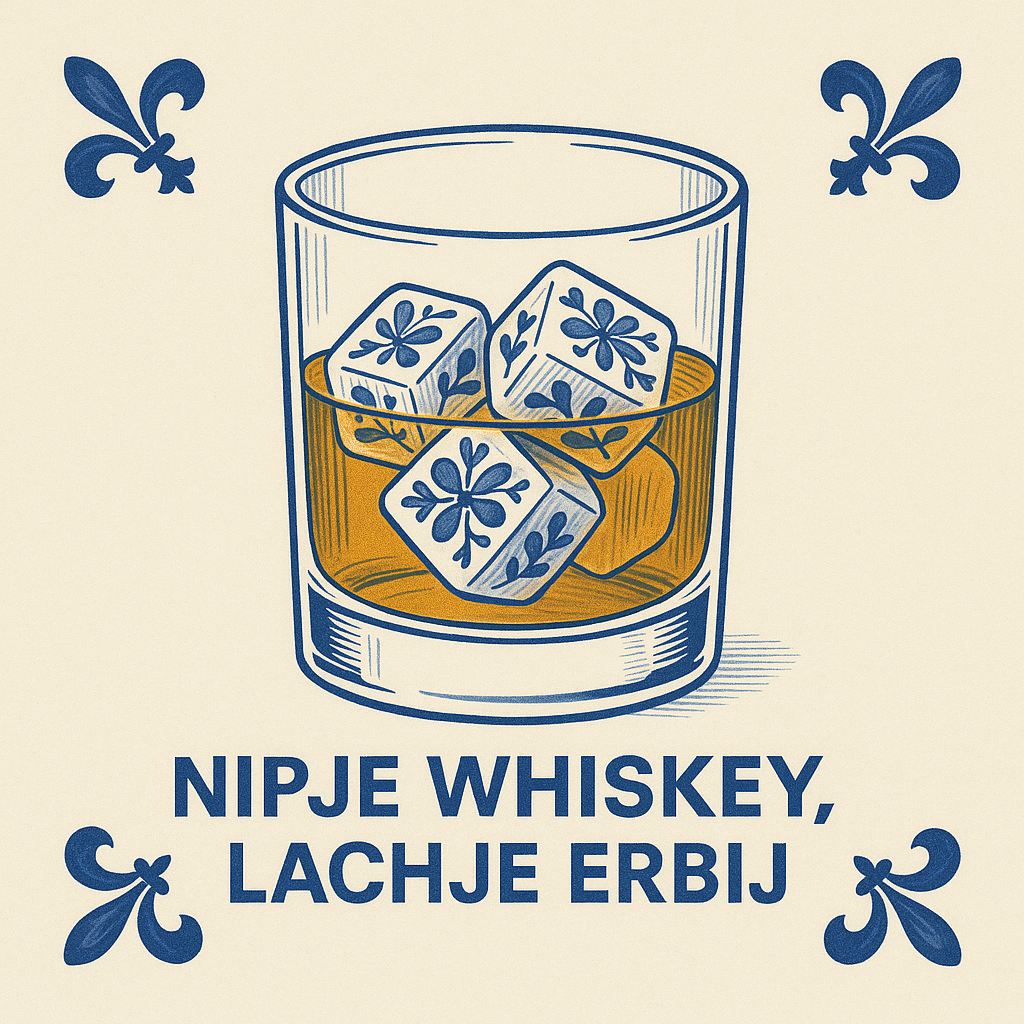 A Sip of Whiskey, a Little Laugh - Delft Blue Tile with Humor