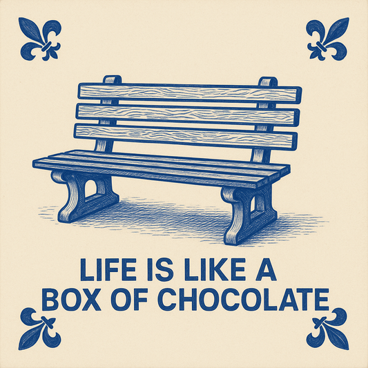 Life is like a box of chocolate - Delft Blue tile with humor