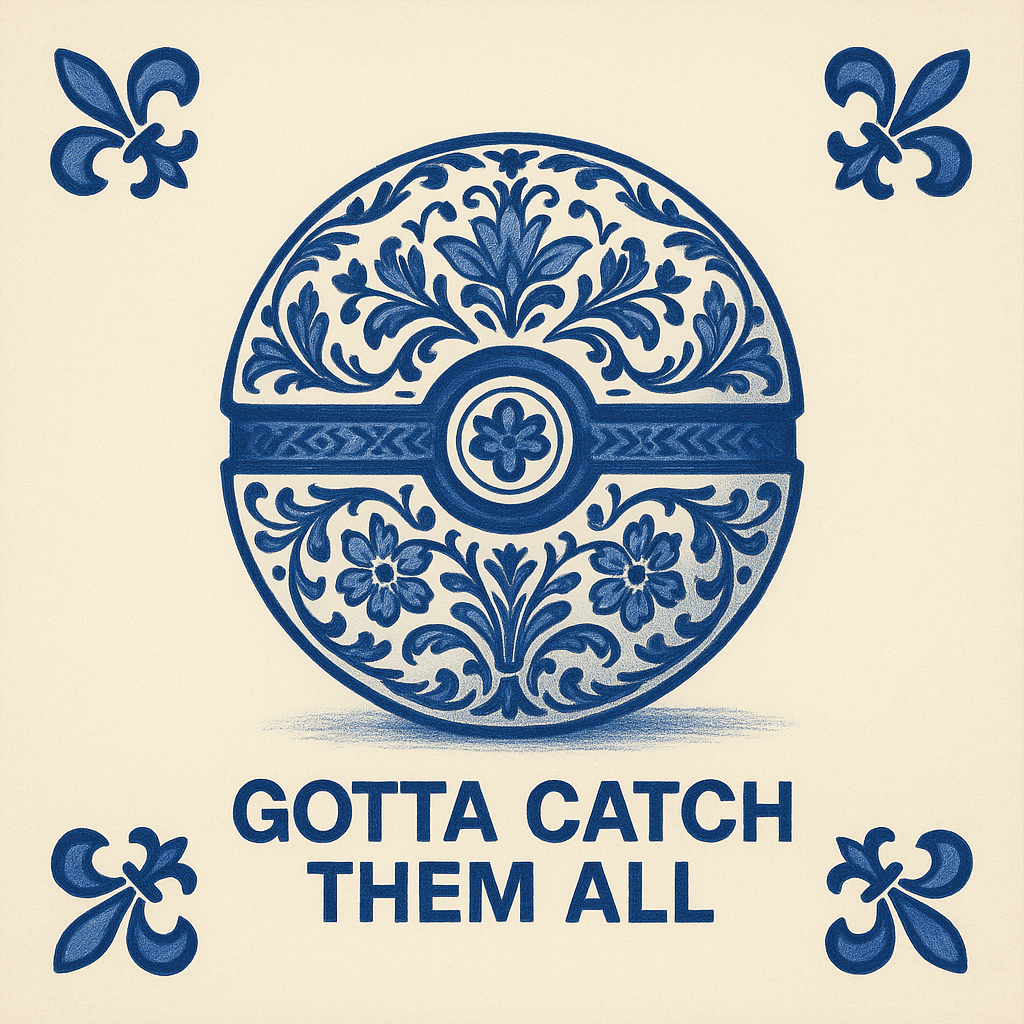 Pokémon-Fliese – Delftblaue Fliese mit Humor