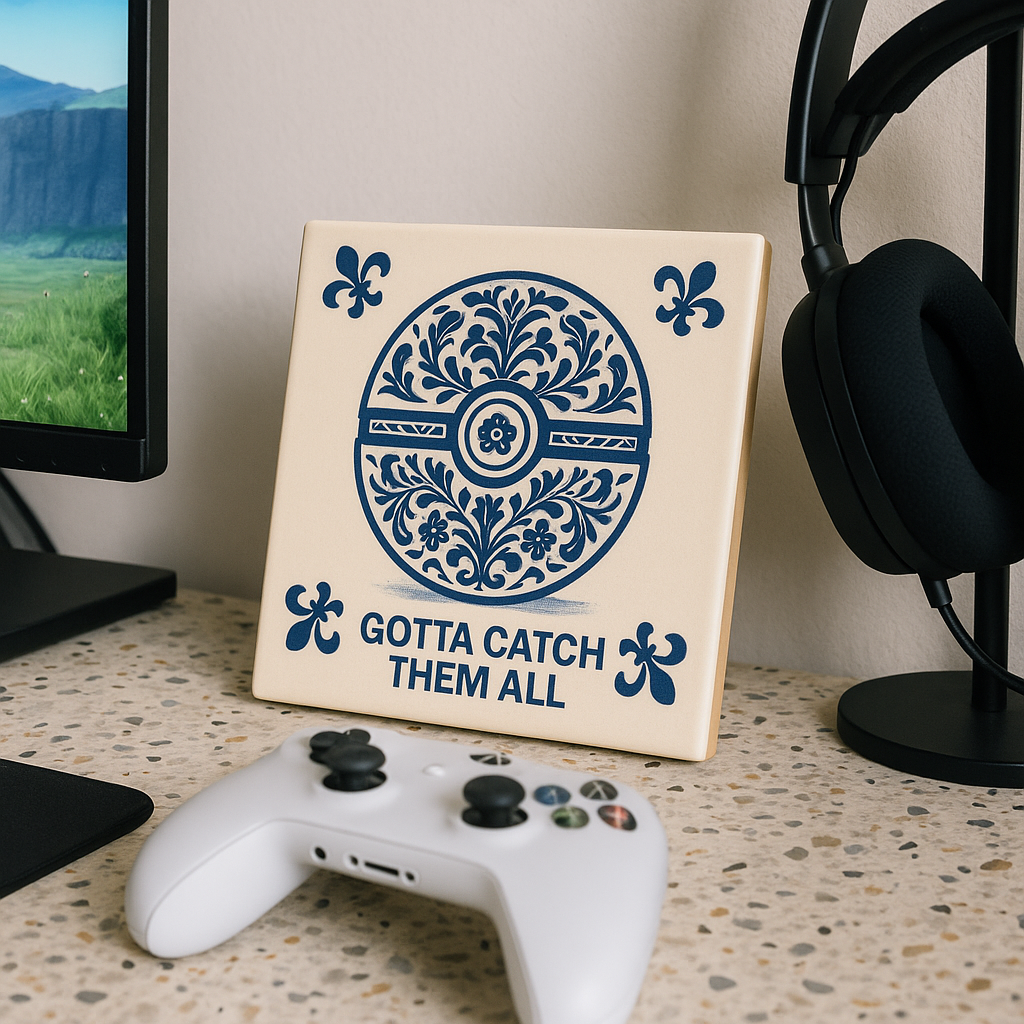 Pokémon-Fliese – Delftblaue Fliese mit Humor