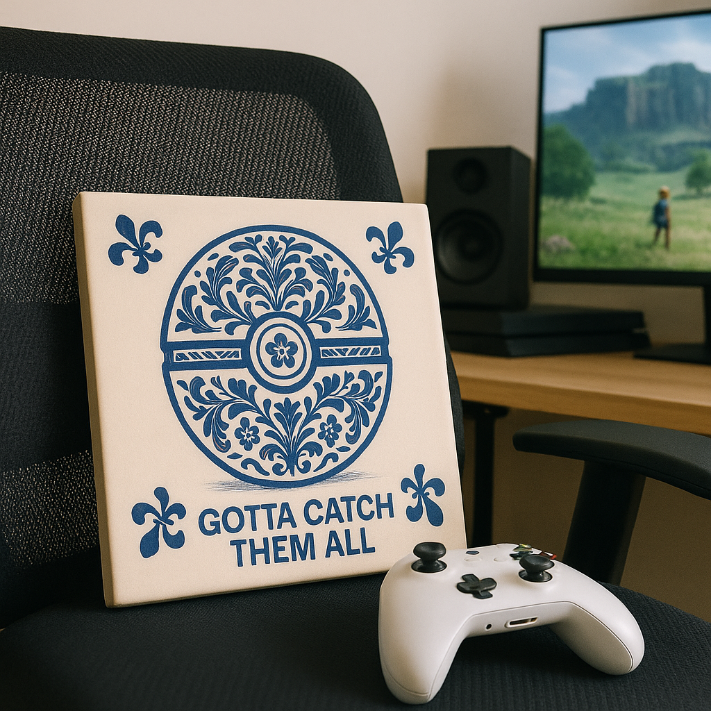 Pokémon-Fliese – Delftblaue Fliese mit Humor