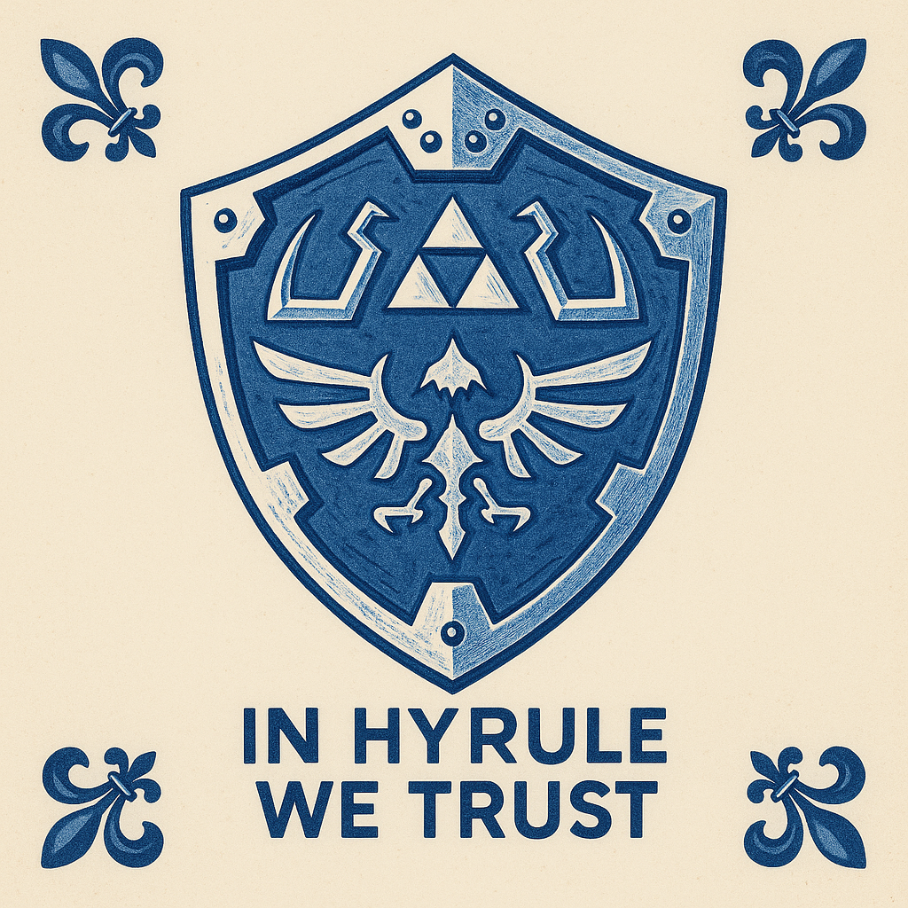 Zelda - In Hyrule We Trust - Delft Blue tile with humor