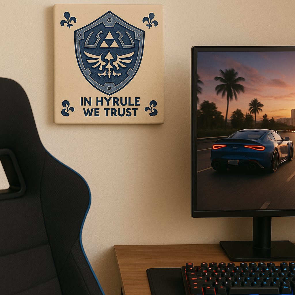 Zelda - In Hyrule We Trust - Delft Blue tile with humor