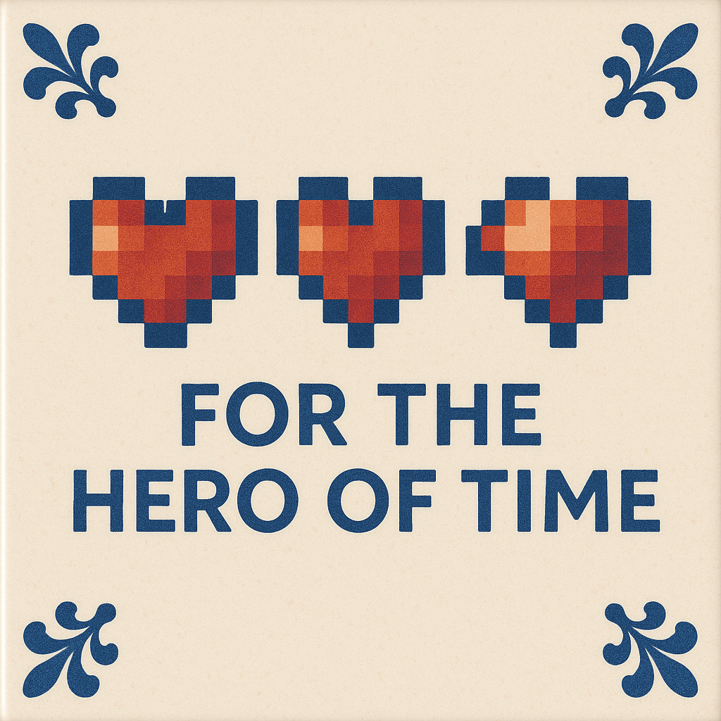 Zelda – Für den Helden der Zeit – Delfter Blaue Kachel mit Humor