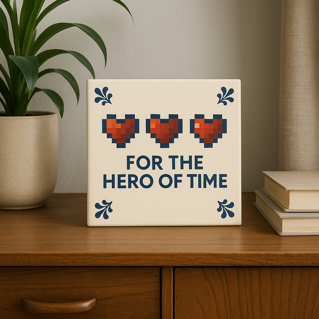 Zelda – Für den Helden der Zeit – Delfter Blaue Kachel mit Humor