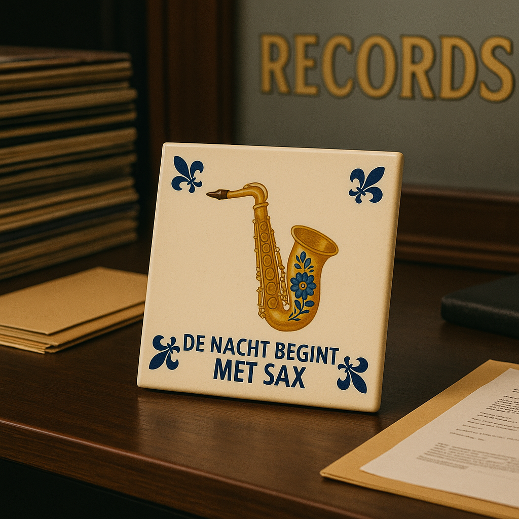 Saxophone - The Night Begins With Sax - Delft Blue Tile With Humor